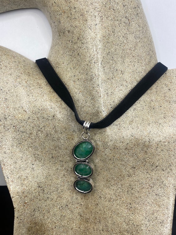 Vintage Green Raw Emerald Crystal Choker Pendant - image 1