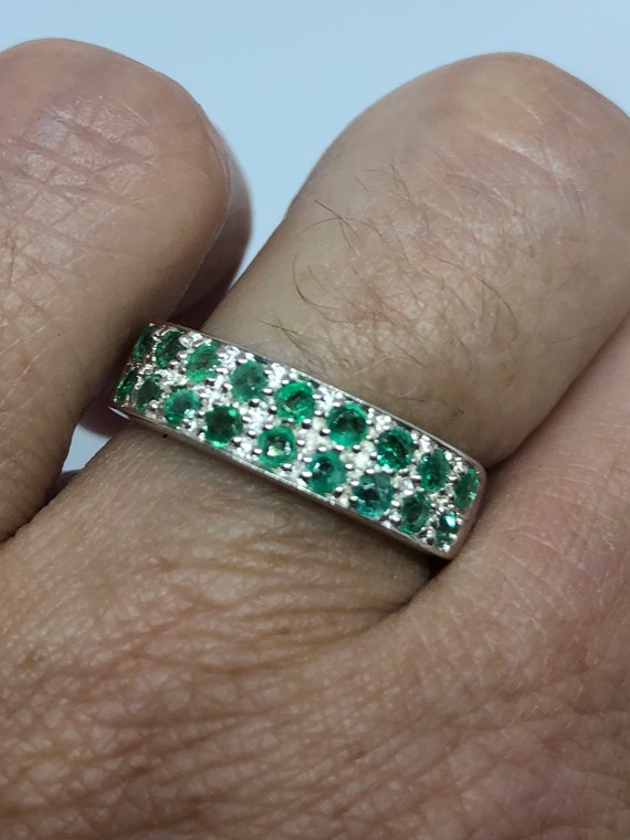 Vintage Handmade Genuine Green Emerald 925 Sterli… - image 2