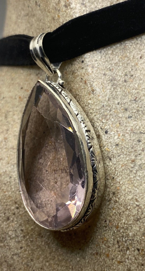 Vintage Handmade Silver Finish Rose Quartz Choker… - image 2