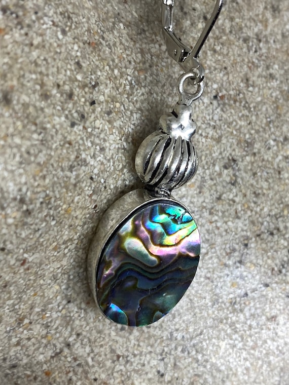 Vintage Handmade Silver Rainbow Abalone Earrings - image 1