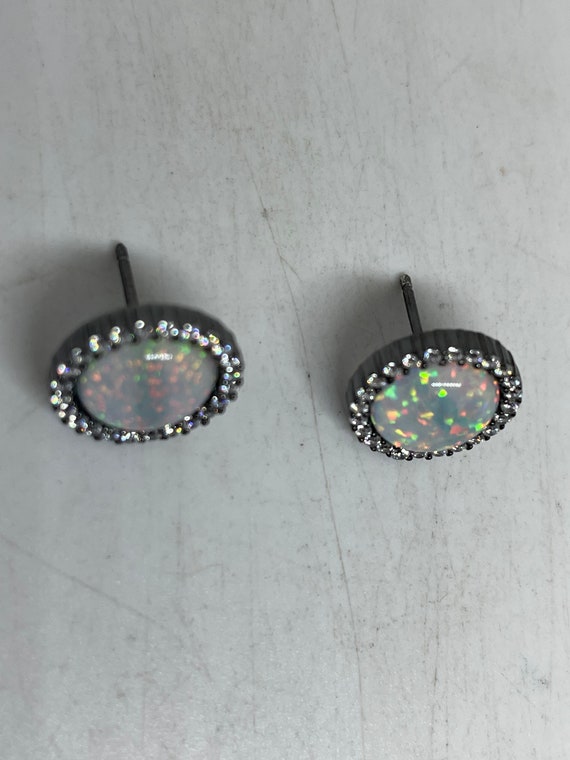Vintage Opal Earrings 925 Sterling Silver Stud Bu… - image 8