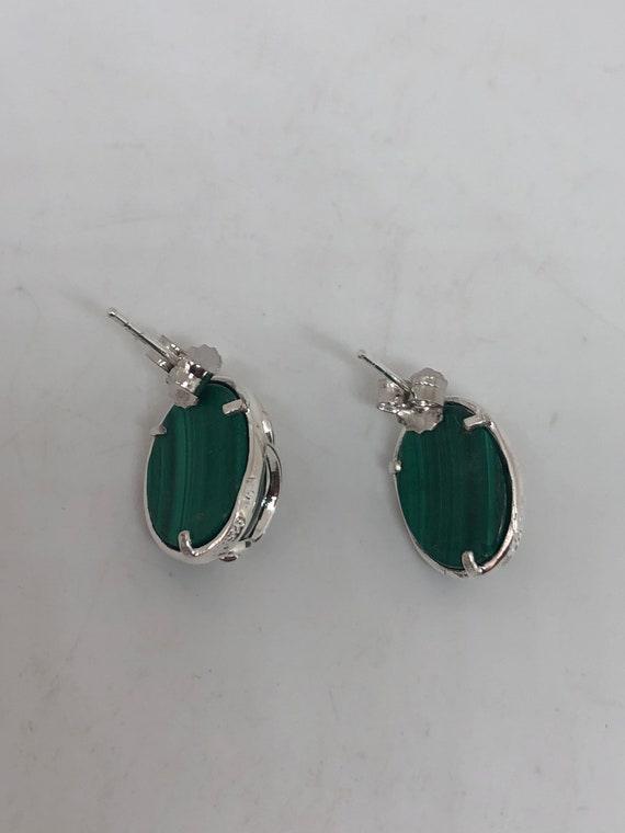 Vintage Handmade 925 Sterling Silver Green malach… - image 9