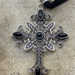 Vintage Black Onyx Cross Choker Necklace