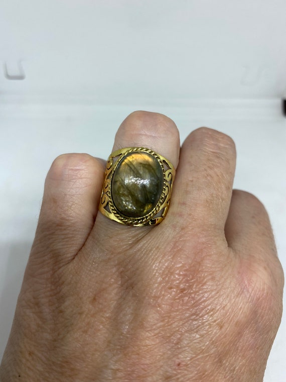 Vintage Rainbow Labradorite Bronze Ring - image 2