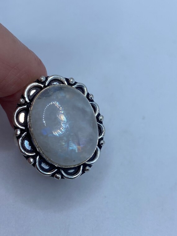 Vintage Genuine Blue White Rainbow Moonstone Ring - image 4