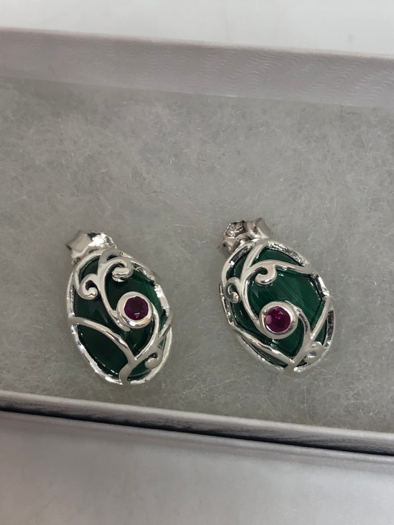 Vintage Handmade 925 Sterling Silver Green malach… - image 8