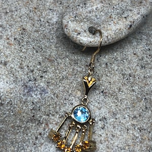 Vintage Genuine Blue Topaz Citrine Blue Topaz Gemstone 925 Sterling Silver Earrings