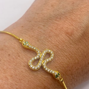 Vintage Snake Chain Bracelet Gold filled Crystal Eyes