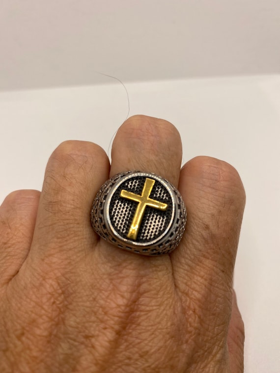 Vintage Gothic Cross Mens Ring Silver Stainless St