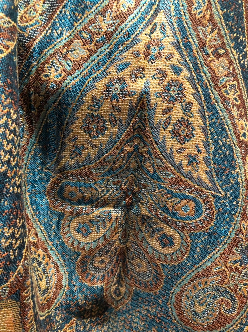 Vintage Turquoise Golden Metallic Paisley Brocade Pashmina - Etsy