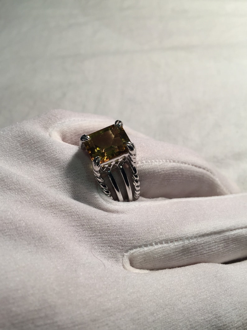 Vintage gotisk gyllene citronkvarts Wiccan måne 925 sterlingsilverring bild 4
