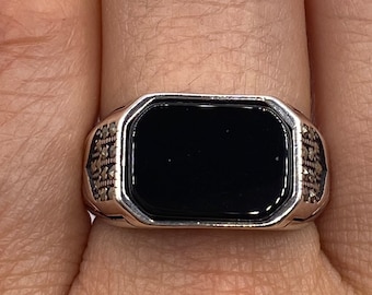 Vintage Onyx Mens Ring 925 Sterling Silver Gothic Genuine Black Onyx