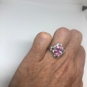 Vintage Pink CZ 925 Sterling Silver Cocktail Ring Size 6.25