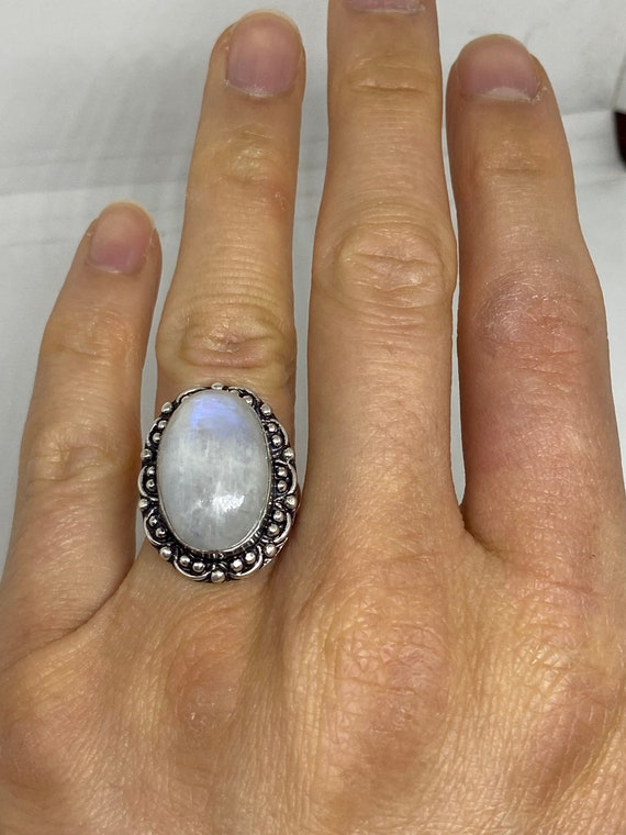 Vintage Genuine Rainbow Moonstone Ring - image 4