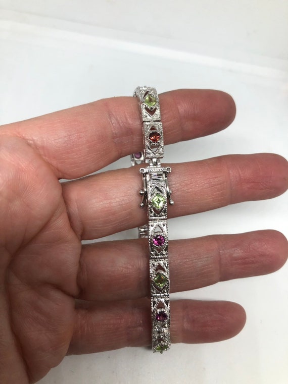 Vintage Peridot  Amethyst 925 Sterling Silver Ten… - image 6