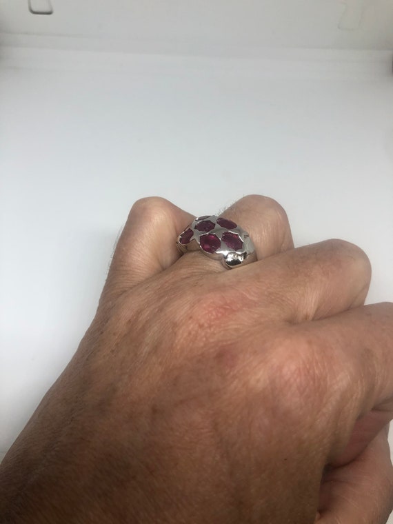 Vintage Pink Ruby 925 Sterling Silver Band Ring - image 5