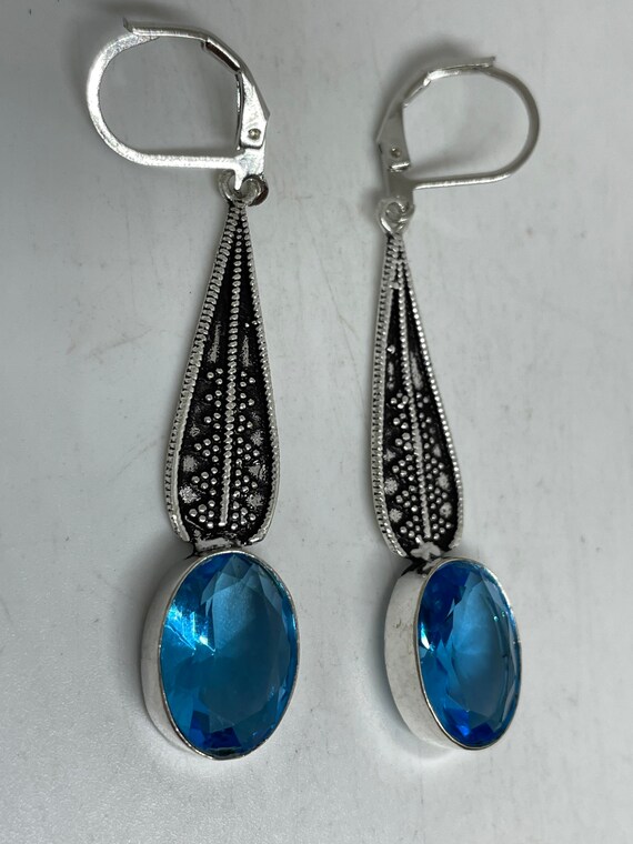 Vintage Genuine Blue Topaz 925 Sterling Silver Lever Back Earrings View 6
