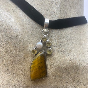 Vintage Tigerauge Choker Anhänger Halskette
