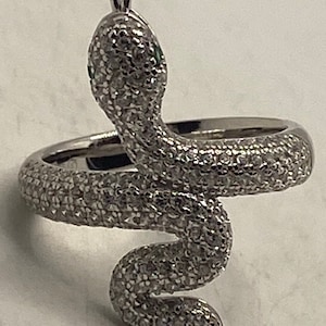 Vintage Snake Ring  Sterling Silver Crystal