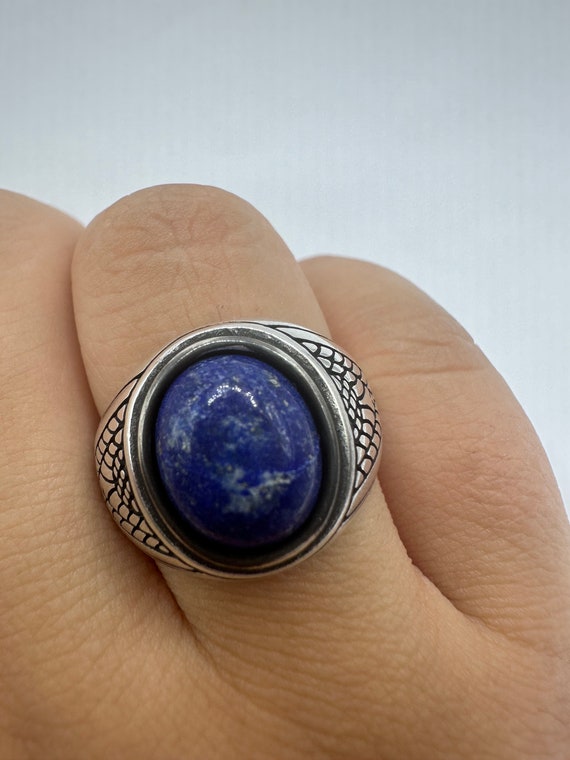 Vintage Blue Lapis Lazuli Mens Ring 925 Sterling … - image 1