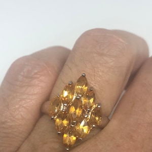 Vintage Handmade Golden Genuine Citrine 925 Sterling Silver Gothic Ring