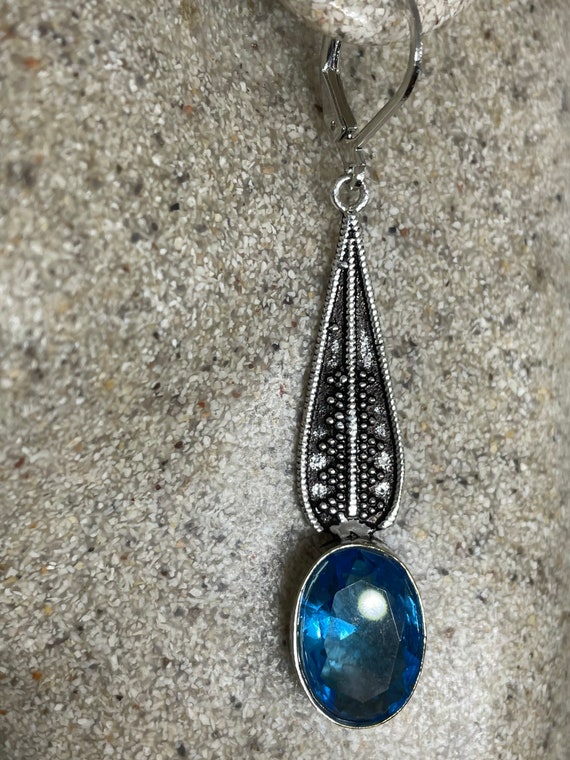 Vintage Genuine Blue Topaz 925 Sterling Silver Lever Back Earrings