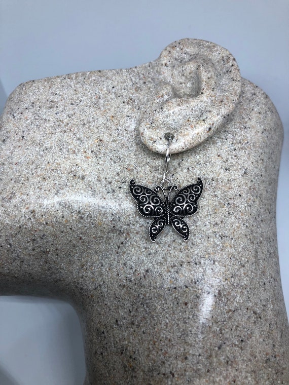 Vintage Handmade Silver Butterfly Earrings - image 1