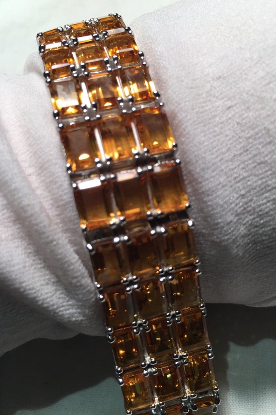 Vintage Gold Citrine Tennis Bracelet in 925 Sterl… - image 1