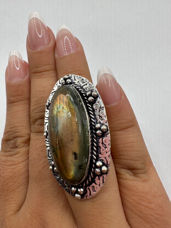 Vintage Large Labradorite Rainbow Moonstone Stone… - image 3