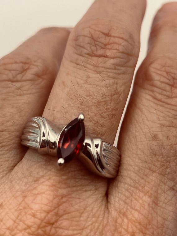 Vintage Red Bohemian Garnet Ring 925 Sterling Sil… - image 1