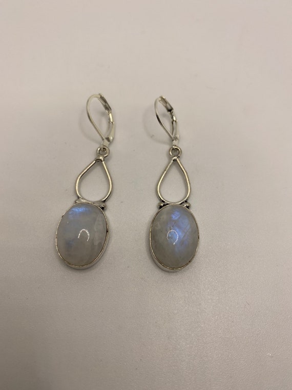 Vintage Rainbow Moonstone Silver Dangle Earrings - image 2