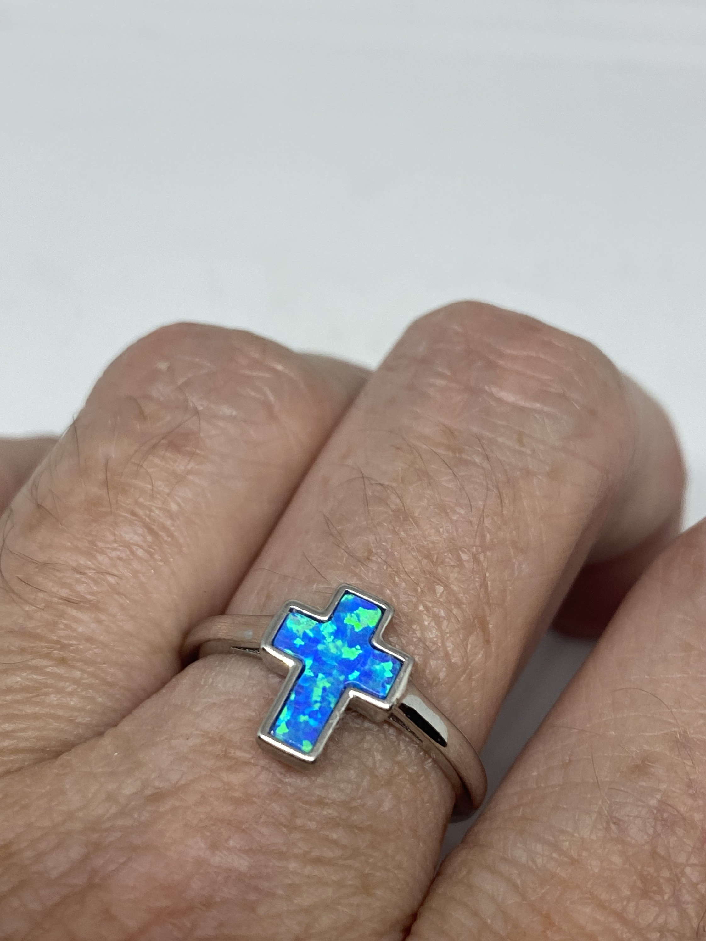 ヴィンテージ ハンドメイド ブルーオパール クロス 925スターリング