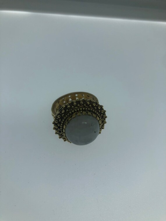 Vintage Rainbow Moonstone Stone Brass Ring - image 6