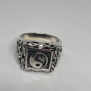Vintage Gothic Yin Yang 925 Sterling Silver Mens Ring