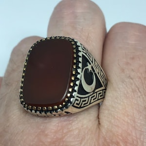 Vintage  Gothic Sterling Silver Genuine Carnilian Mens Ring