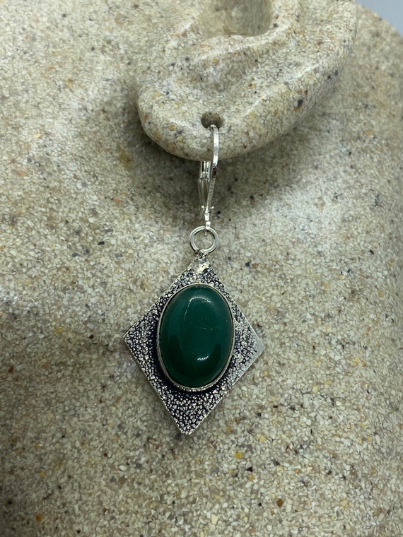 Antique Vintage Green Chrysoprase Silver Dangle Ea