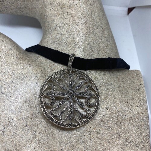 Shops Vintage Marcasite 925 Sterling Silver Dangle Pendant Necklace