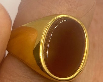 Vintage Gold Detailed Red Carnelian Mens Ring