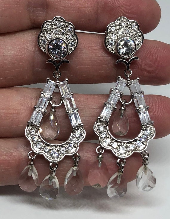 925 Sterling Silver CZ Crystal Chandelier Earring… - image 2