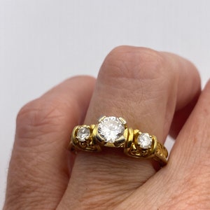 Vintage Cubic Zirconia Crystal Golden Sterling Silver Ring Size 8