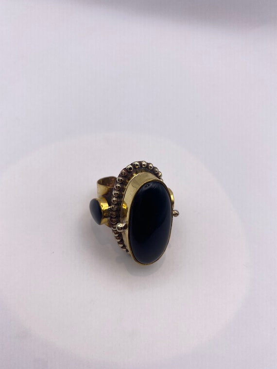 Vintage Black Onyx Brass Poison Pillbox Adjustabl… - image 4