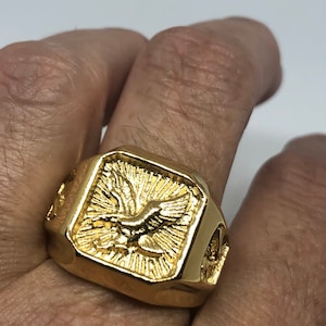 Vintage American Eagle Golden Stainless Steel Mens Ring