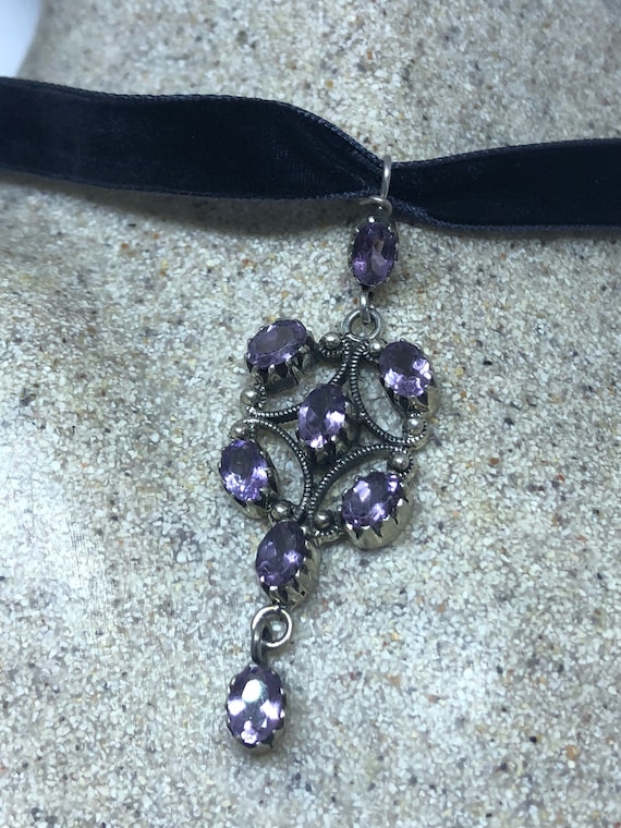Vintage 925 Sterling Silver  Purple Amethyst Pendant Necklace