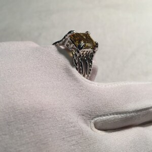 Vintage gotisk gyllene citronkvarts Wiccan måne 925 sterlingsilverring bild 5