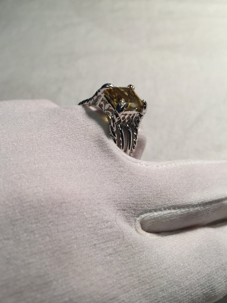 Vintage gotisk gyllene citronkvarts Wiccan måne 925 sterlingsilverring bild 5