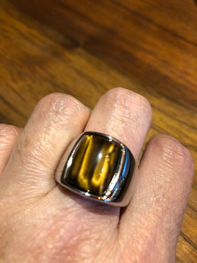 Genuine Tiger Eye & Silver Overlay Handmade Ring - 10x10mm Square 5.40ctw