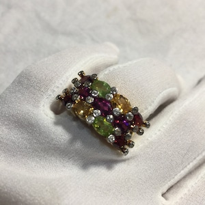 Vintage Mixed Genuine Gemstones 925 Sterling Silver  Ring