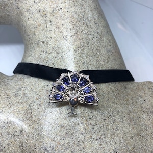 Vintage Blue Iolite Peacock Choker 925 Sterling Silver Necklace pin