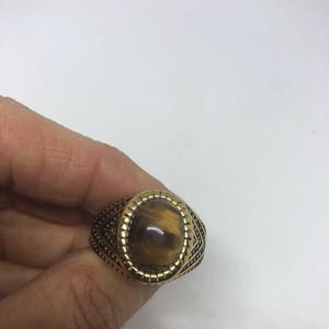 Vintage Gothic Gold Finished Stainless Steel Genuine Tigers Eye Ring
