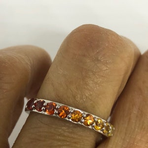 Vintage mixed genuine gemstones 925 Sterling Silver band Ring